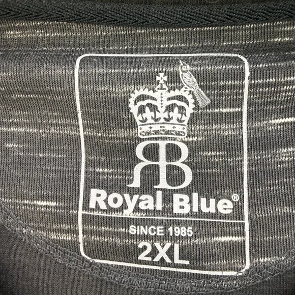 Royal Blue Shirt Mens Long Sleeve T-Shirt Charcoal Marled Zippers Tee 2XL - Picture 5 of 7